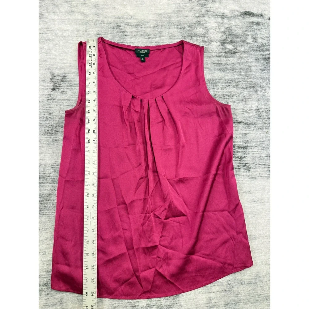 Talbots Magenta Pink Silk Stretch Pleated Scoop Neck Sleeveless Blouse Shell 2